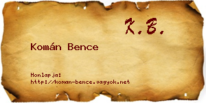Komán Bence névjegykártya